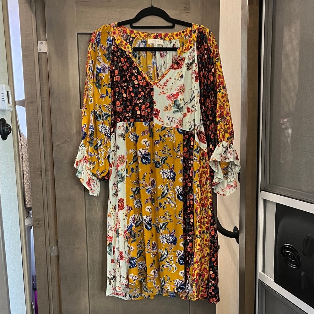Umgee Patchwork Floral Long Sleeve Dress